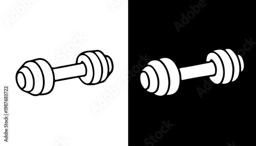 Dumbbell Illustration in monochrome: A monochrome dumbbell on dual background emphasizing simplicity and design, ready for fitness and gym concepts.