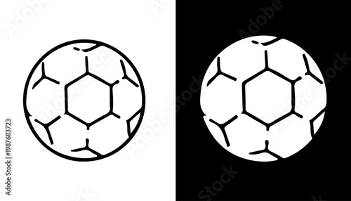 Football Concept in Two Tones: A minimalist illustration of a soccer ball presented in two contrasting tones, highlighting its geometric design and universal appeal.