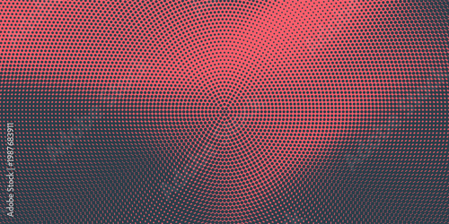 Circular Halftone Pattern Concentric Circles Frame Vector Red Black Colour Abstract Background. Mod Minimalist Art Half Tone Graphics Rippled Structure. Retro Futurism Technology Art Illustration