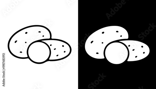 Potato Illustration: A simple and elegant black and white illustration of potatoes. showing the detail