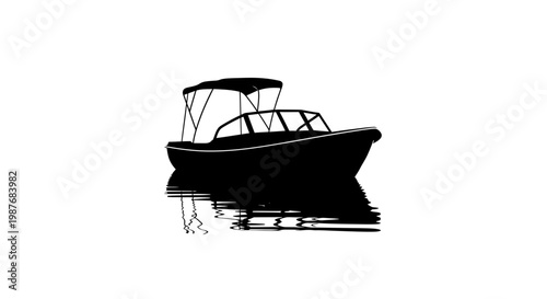 Speed boat silhouette with water reflection isolated on white
