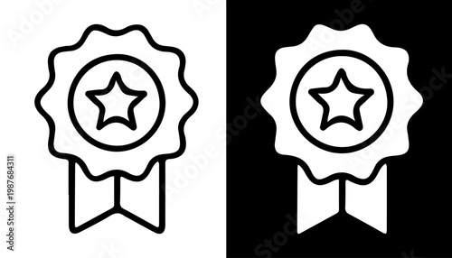 Medal of Achievement: A minimalist, high-contrast illustration features a star-shaped award, set against alternating backgrounds, symbolizing honor and accomplishment.