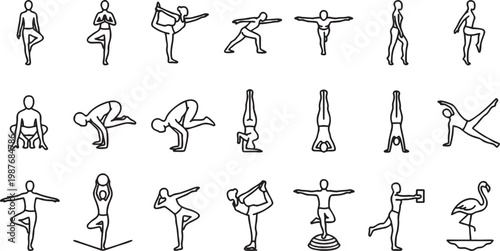 Human Balance and Stability Line Art Icon Set.