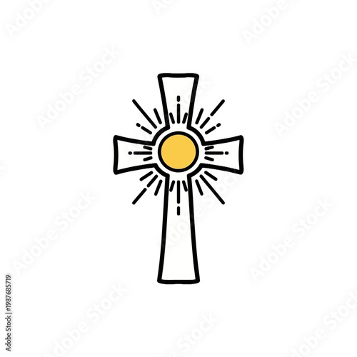 Radiant Christian Cross Vector Illustration with Sunburst Center