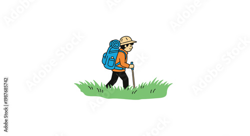 Vector illustration of a male hiker with backpack and walking stick