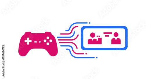 Gaming controller connected to a screen showing online social interaction and communication.