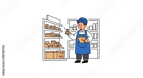 Vector Illustration of a Retail Worker Managing Inventory in a Store