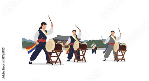 Traditional Korean Buk Drum Performance Illustration