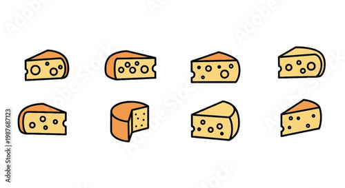Hand Drawn Cheese Wedge Icons Vector Collection