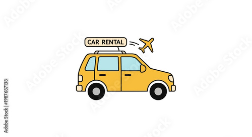 Yellow Car Rental Illustration with Airplane Icon at Airport