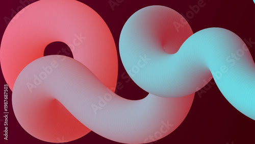 Soft pastel pink and white 3D ribbon wave with subtle gradient layers on a dark red background for elegant design concepts