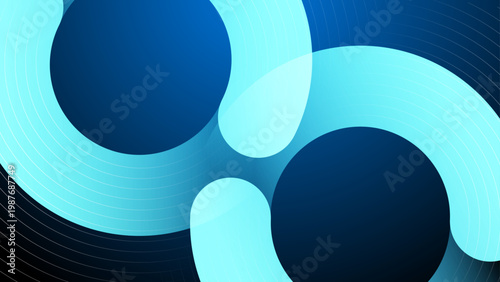 Modern cyan and navy blue circular shapes with sleek line accents for technology and innovation themes