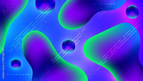 Futuristic blue and green fluid background with organic shapes 3D spheres and digital motion lines