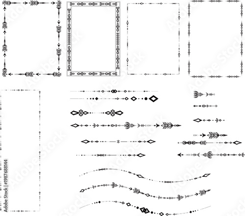 おしゃれな民族文様・ケルト・ファンタジー風ラインと枠・フレーム装飾素材イラストセット
