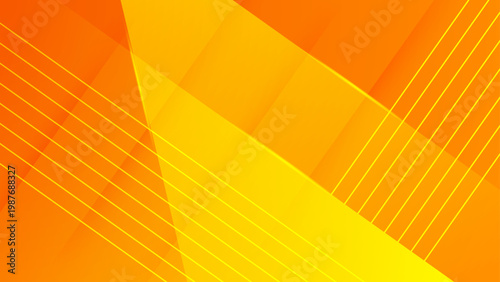 Vibrant orange and yellow abstract background featuring sharp geometric shapes and diagonal lines for modern technology and corporate identity design
