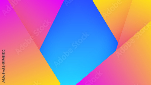 Multi-colored geometric wallpaper with blue yellow and pink polygons creating a prism-like abstract layered effect