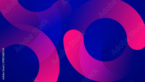 Dark blue aesthetic background with striking magenta liquid shapes and thin circular lines for premium night themed digital artwork