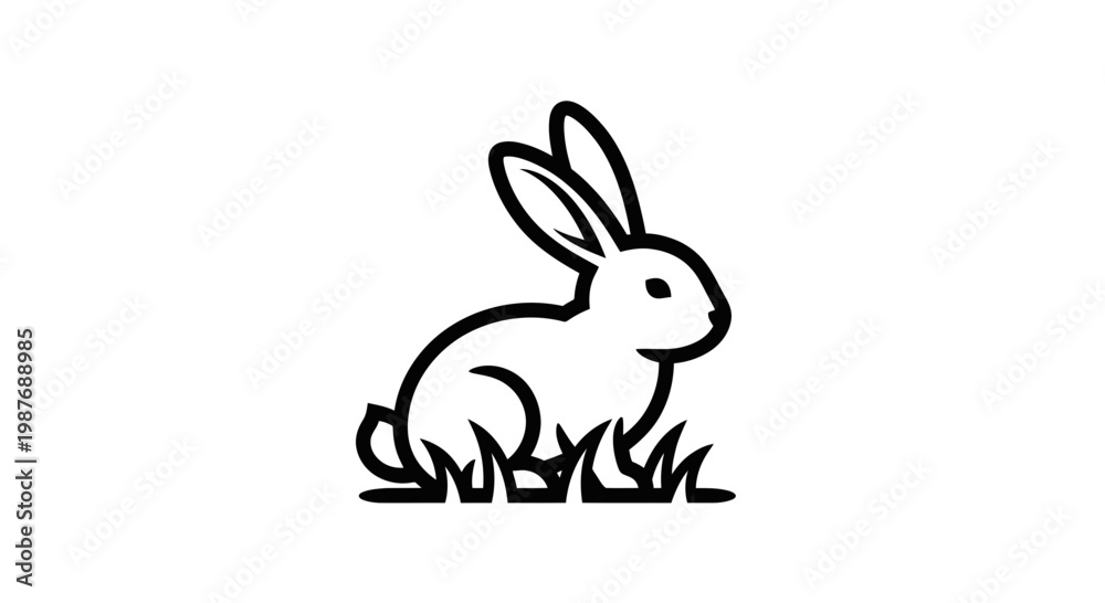 Fototapeta premium Minimalist Rabbit Vector Illustration Sitting in Grass