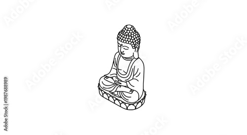 Zen Buddha statue line art illustration on white background
