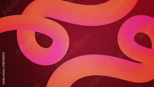 Vibrant 3D fluid wave elements floating on a dark red background with smooth pink and orange color transitions