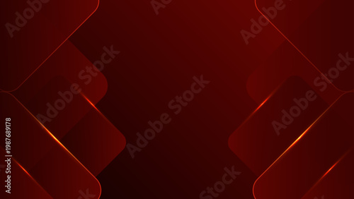 Sophisticated dark red abstract background with glowing geometric square layers and golden light accents