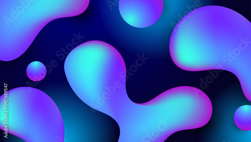 Fotografía Organic 3D liquid shapes with neon cyan and purple gradients on dark background