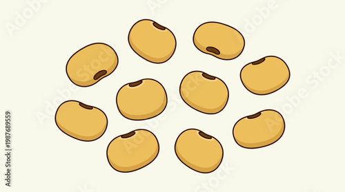 Soybeans illustration with nine cartoon beans on white background