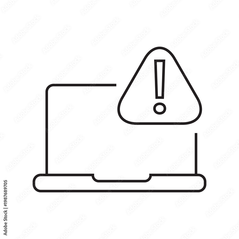 Fototapeta premium Laptop Security Alert Line Icon.Computer Security Warning Line Icon.Laptop Data Security Warning Symbol..eps