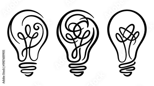 Abstract Light Bulb Sketches in Black and White
