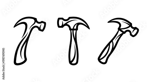 Set of Hammer Silhouettes in Black and White