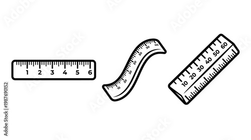 Set of Ruler Icons Straight Curved and Angled Designs