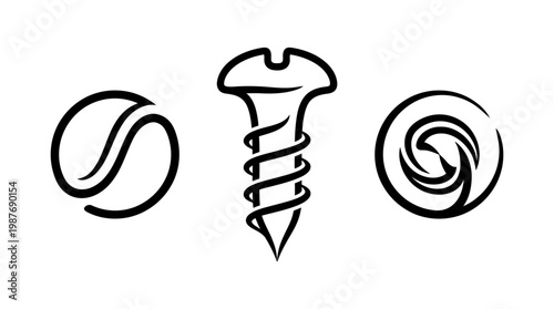 Abstract Screw Design Elements in Black and White