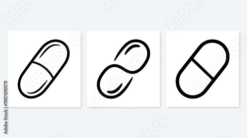 Minimalist Capsule Pill Icons on White Background