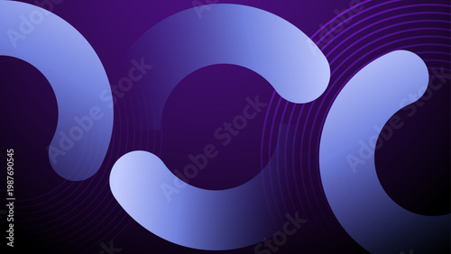 Elegant dark purple background featuring thick 3d fluid curved shapes glowing rings and professional gradient lighting effects