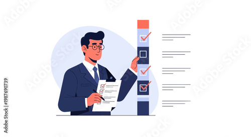 Businessman checking tasks on clipboard and checklist, business concept
