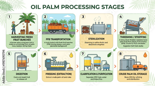 Oil palm processing stages infographic palm oil production steps