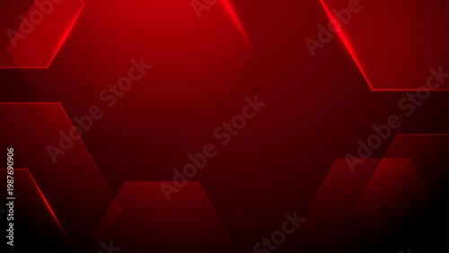 Vibrant red abstract technology background with hexagonal patterns and sharp glowing highlights for energetic digital design