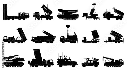 Military Missile Systems Black Silhouette Vector Icons Set