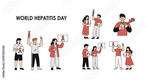 World Hepatitis Day Illustration with People Holding Awareness Ribbons