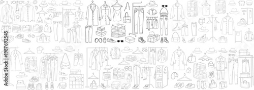 A detailed collection of clothing and accessories illustrations, showcasing a variety of styles and items.