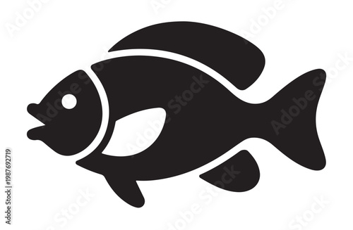 Tilapia fish silhouette vector icon for aquatic farm logo and seafood product label creation.