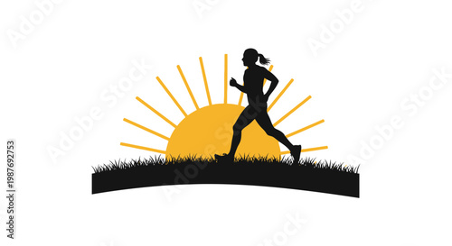 Woman Running at Sunrise Silhouette Vector Illustration