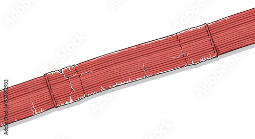 Abstract textured red cylinder with cracks and lines on white background