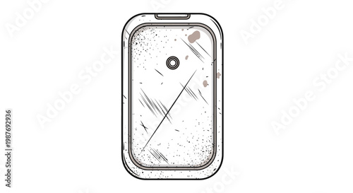 Airplane window, scratched and dirty, isolated on white background