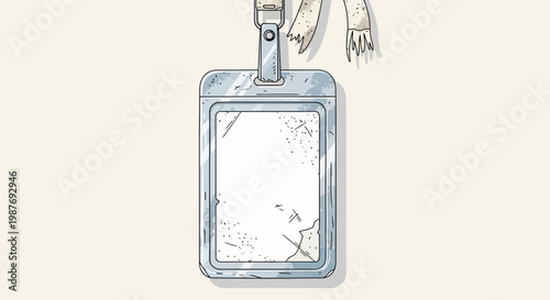 Blank Cracked ID Badge Holder with Torn Lanyard
