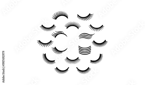 Female eyelashes outline icons circular layout thin line beauty lash collection for cosmetic design