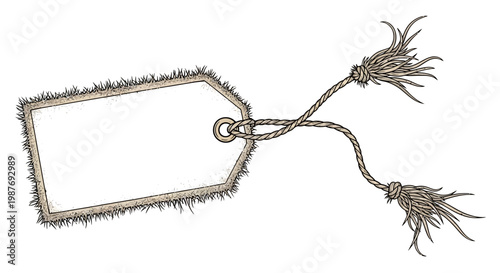Blank rectangular tag with fuzzy border and braided string with tassels