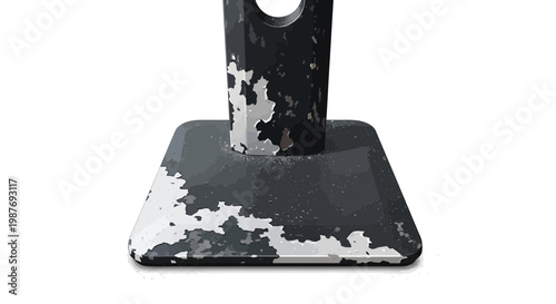 Damaged monitor stand with peeling paint on white background