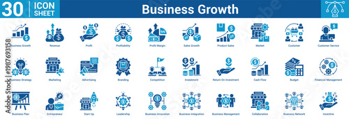 Business Growth editable icon set vector illustration concept for business with icon of Business Growth, Revenue, Profit, Profitability, Profit Margin, Sales Growth, Product Sales, Market, Customer.