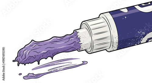 Purple paint squeezed from tube onto white background